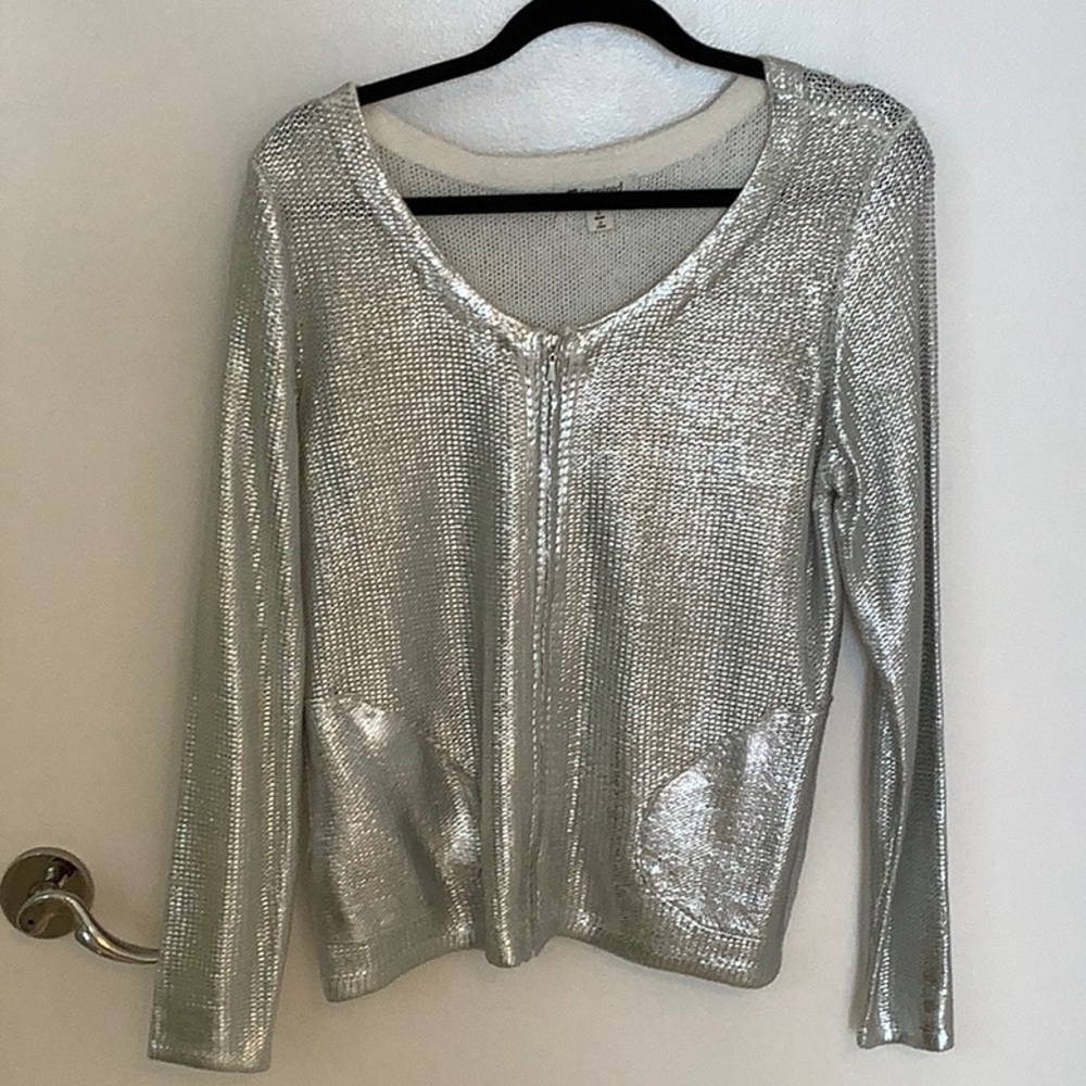 Silver Zip Front Sweater